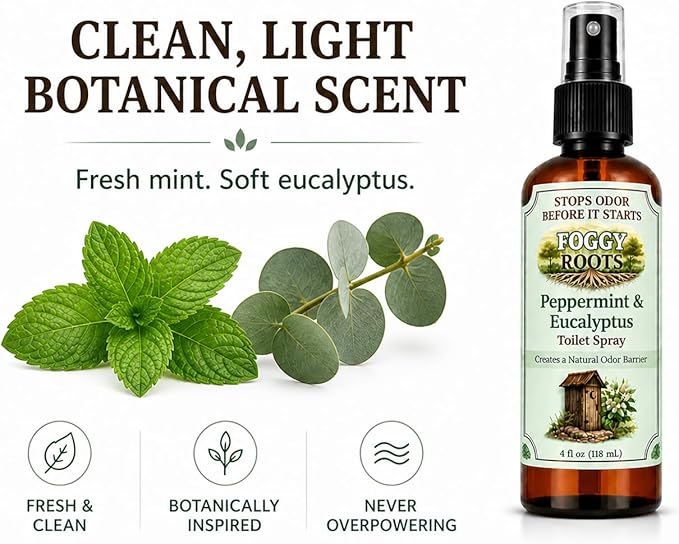 Peppermint & Eucalyptus Pre-Toilet Spray – Stops Odor Before It Starts, Toilet Odor Eliminator, 4 oz (200+ Uses), Travel Size for Home & Work