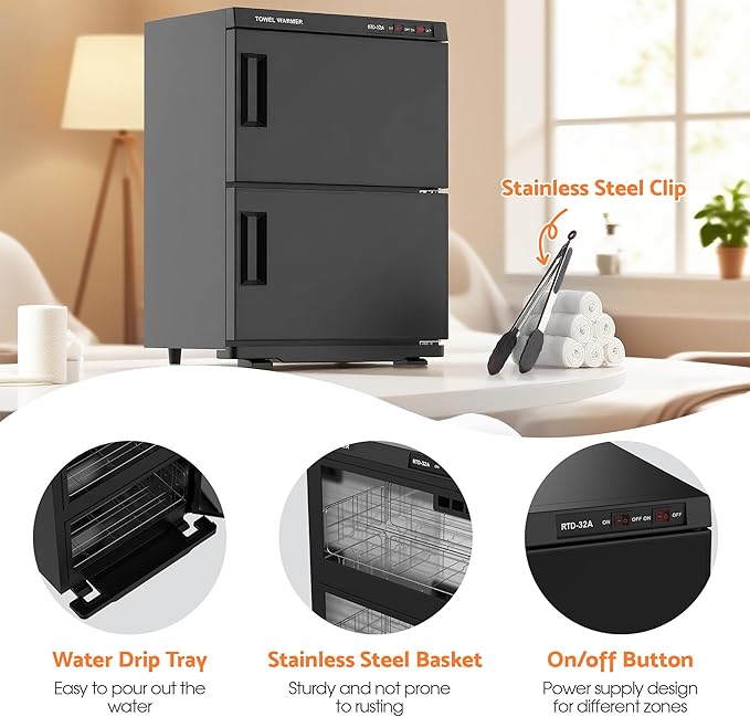 Double Hot Towel Warmer for SPA Professional Towel Heater Machine for Bathroom Salon Barber Estheticians 32L,Black