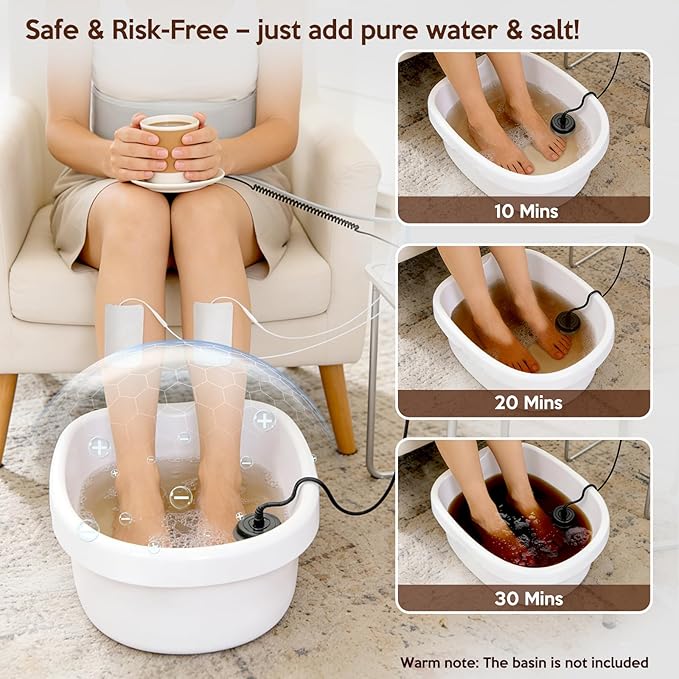 veicomtech Dual Ionic Foot Bath Detox Machine - Professional Ionic Foot Bath Spa Cleanse with 2 Waist Belts, 2 Arrays, 10 Liners