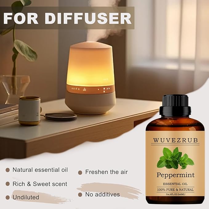 Peppermint Essential Oils, 240ML Pure and Natural Essential Oil for Aromatherapy Diffuser - Peppermint /8 Fl Oz