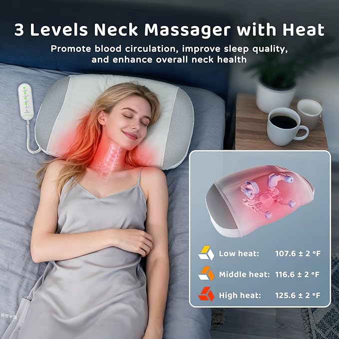 Zenopax Neck Massager for Pain Relief Deep Tissue-Human-Like Neck and Shoulder Massager with Heat,Cordless Rechargeable Sleeping Kneading Pillow