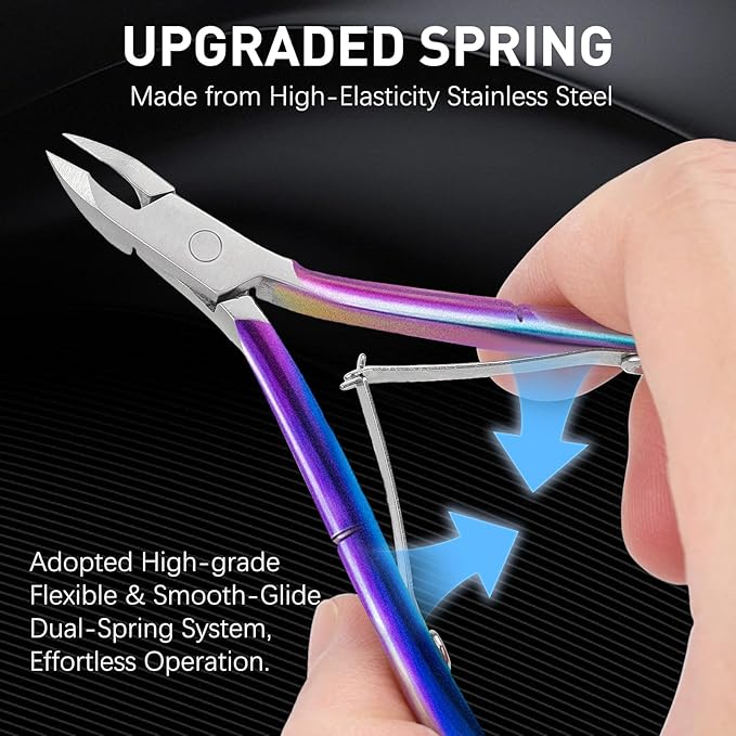 Precision Cuticle Nippers Trimmer Set, Double Spring Cuticle Remover Pusher Cutter, Manicure Pedicure Tools for Toenails Hard Skin Nail Care Supplies, Nail Clippers&Scissors (Silver+ Colored)