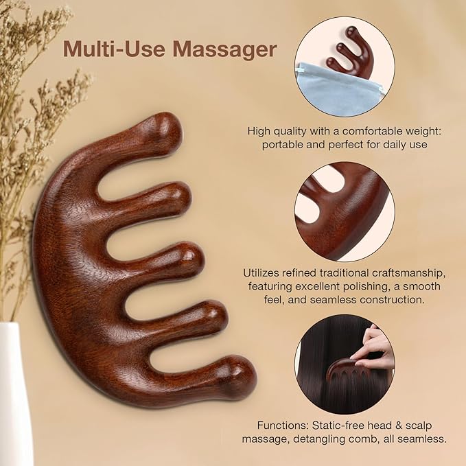Natural Wooden Hair Growth Scalp Massager Comb, Wood Scalp Massager Tool for Stress Relief, Gua Sha & Scalp Therapy