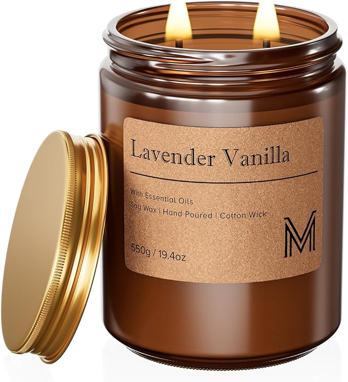 M&SENSE Lavender Vanilla Scented Christmas Candle Gift | 19.4oz, 115-Hour Burn | Natural Organic Soy Wax | Long-Lasting for Stress Relief and Gifting | for Christmas, Thanksgiving, Holiday