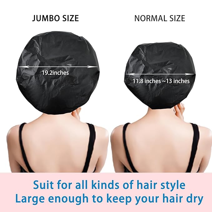 Jumbo Size Shower Cap 2 PCS Waterproof Shower Caps for Women, Extra Large Shower Cap, Reusable Super Large Bath Caps Hair Cap for Long Thick Curly Hair, Locs, Twist Braids - Black + Purple