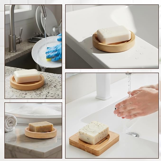 2 PCS Shower Steamer Holder Wood Soap Dish Holder Bamboo Soap Dish Wooden Soaps Dishes for Shower Home Bathroom (Round and Square)