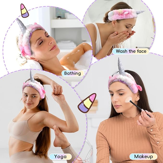 my novel things Face Wash Headband Set With Wrist Bands and Hair Scrunchie - Cute Rainbow Elastic Spa Hair Bands for Washing Face, Makeup, Skincare