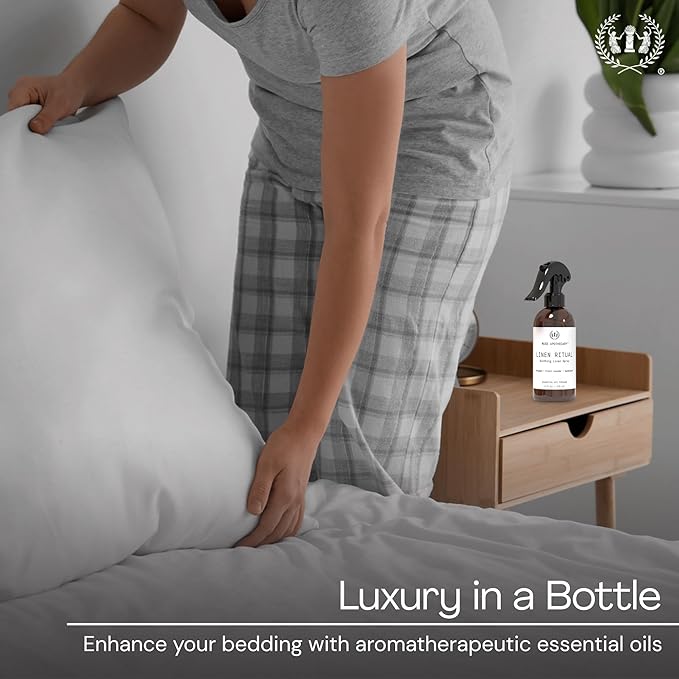 Muse Apothecary Linen Ritual - Aromatic, Soothing, and Relaxing Linen Mist, Laundry and Fabric Spray - Infused with Aromatherapy Essential Oils - 8 oz, Bergamot + French Lavender + Sandalwood