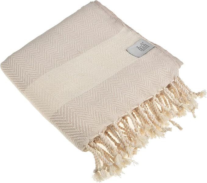 Personalized Embroidered Beach Towel | Throw Blanket, Easy Carry, Sand Free, Highly Absorbent, Quick Dry, Turkish Towels for Camping Bath Sauna Beach Gym Pool Yoga SPA by Lahammam, Herring, Beige
