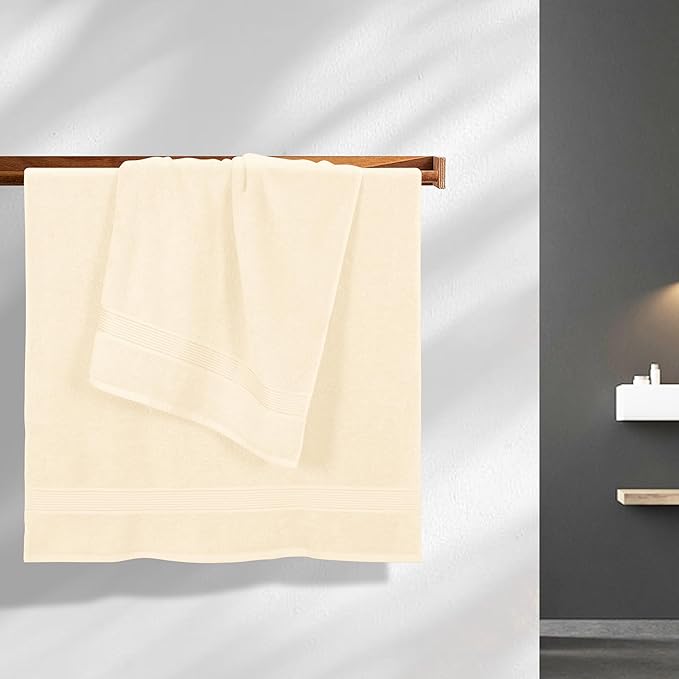 BELZZI Home Ultra Soft 4 Pack Oversized Bath Towel Set 27x54, Cotton Compact Bath Towels, Highly Absorbant Eco-Friendly Quickdry & Lightweight Towel, Ideal for Gym Travel Camp Pool - Ivory