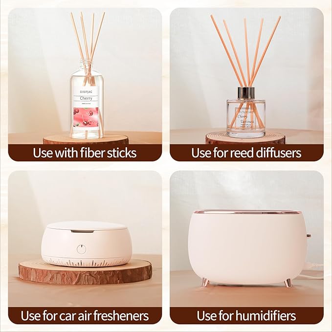 Cherry Diffuser with 10 Fiber Sticks, 6.7 oz Diffusers for Home Essentials Bathroom,Last up to 60 Days（200ml