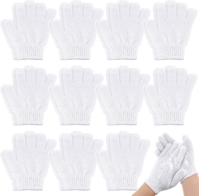Ramede 30 Pair Exfoliating Glove Double Sided Exfoliating Bath Gloves Pack Nylon Colorful Shower for Men Women Beauty Spa Massage Shower Deep Clean Body Skin Bathing Scrubber Disposable(White)