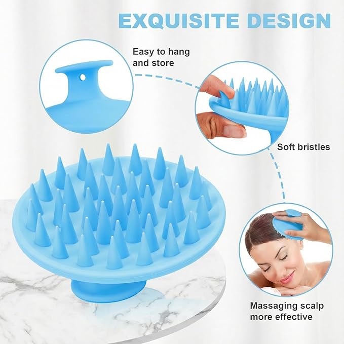Meartchy Silicone Scalp Massager Shampoo Brush, Scalp Brush for Hair Growth & Dandruff Removal, Hair Scrubber Scalp Stimulator Exfoliator Brush with Soft Bristles for Wet Dry Scalp Care (Light Blue)