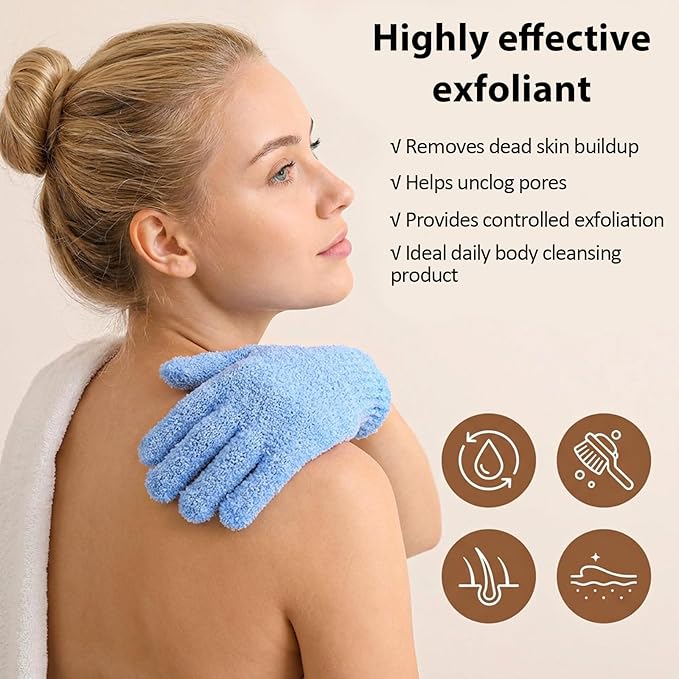 6 Pairs Exfoliating Gloves for Shower, Body Scrubber Mitts in Blue, Pink, Green, Korean Exfoliating Mitt for Smooth Skin