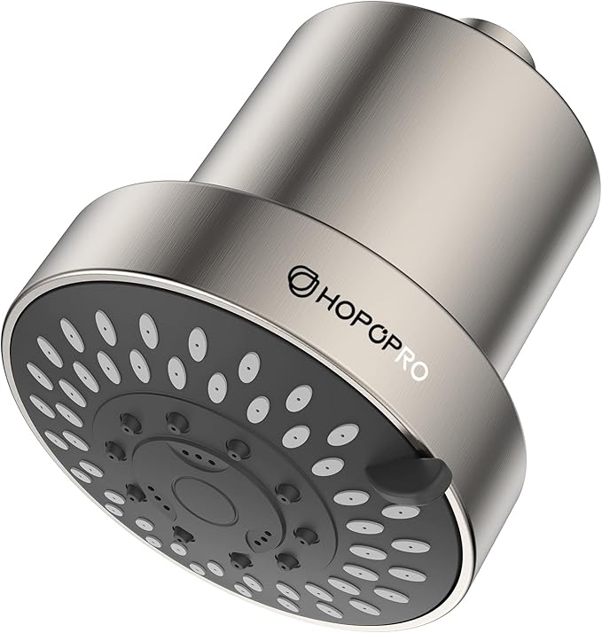 Filtered Shower Head with 5 Modes, HOPOPRO High Pressure Showerhead with Filter, 2-In-1 Fixed Showerhead Filter for Hard Water, Remove 99% Chlorine, Improves Skin Hair Condition (4 Inch BN)