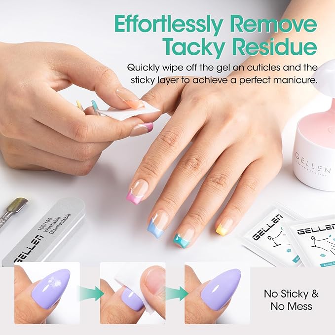 Gellen 400 Pack Nail Prep Cleanser Pads, Alcohol Pads for Nails, Individually Wrapped Nail Prep Pads, Lint-free Tacky Layer Residue Wipes for Acrylic & Builder Gel Polish Press-ons