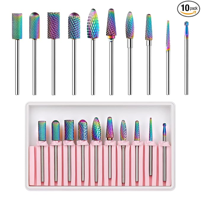 Makartt Nail Drill Bits Set:10Pcs Dimond Tungsten Carbide Nails Bits,3/32 Inch for Acrylic Gel Nails Cuticle Tools,Remove Acrylic Poly Nail Gel Nail Polish B-36,Bit Kit Manicure Pedicure Home Salon
