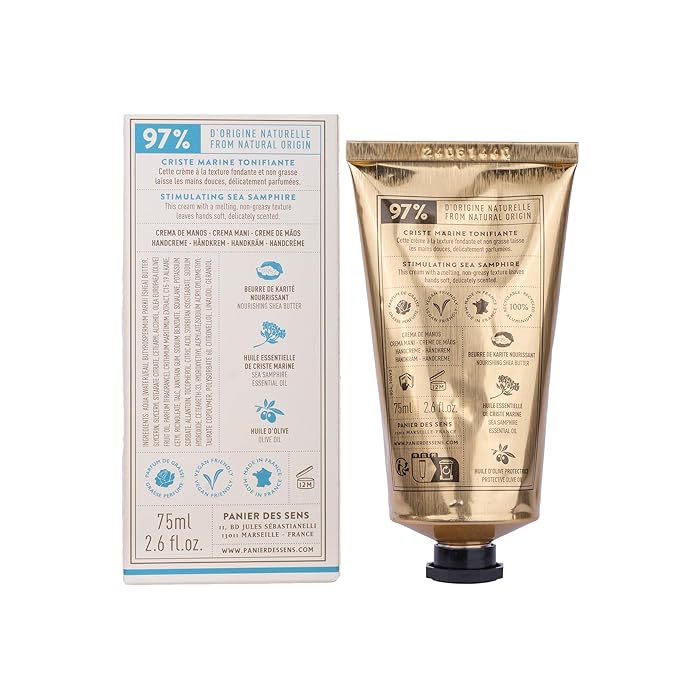 Panier des Sens – Sea Samphire Hand Cream – Moisturizing Hand Lotion for Dry Skin – Premium French Hand Cream, Softening Care for Women, 97% Natural Ingredients, 2.5 Fl Oz