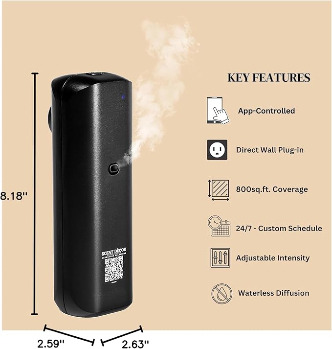 Plug in Diffuser for Essential Oils, App Controlled Electric Air Freshener Spray Dispenser, Mini Wall plugin Scent Diffuser for Home, Bathroom, Office, Spa - Aroma Oil NOT Included (Black)