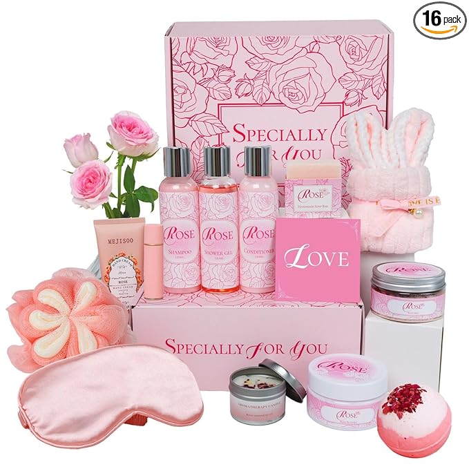 Mother's Day Gifts Set 16Pcs Rose Spa Bath & Body Care Set with Bath Bombs & Lotions, Relaxing Home Spa Gift Kit for Mom Wife Girlfriend, Ideal for Mother’s Day Birthday Women Gift Sets