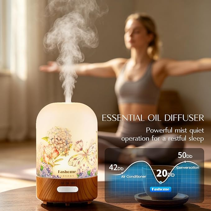 Essential Oil Diffuser for Home, Ultrasonic Cool Mist Air Aromatherapy Humidifier, Mini Scent Air Machine Portable Diffuser with Changing Lights & Auto Shut-Off for Home Bedroom Office Yoga(<25dB)