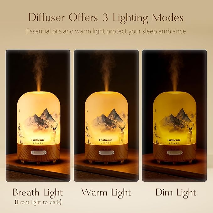Essential Oil Diffuser, Hand Blown Glass Aromatherapy Diffuser, Ultrasonic Cool Mist Scent Aroma Humidifier, Diffuser Oil Machine Whisper Quiet with Auto Shut-Off for Home Bedroom Office(<25dB)