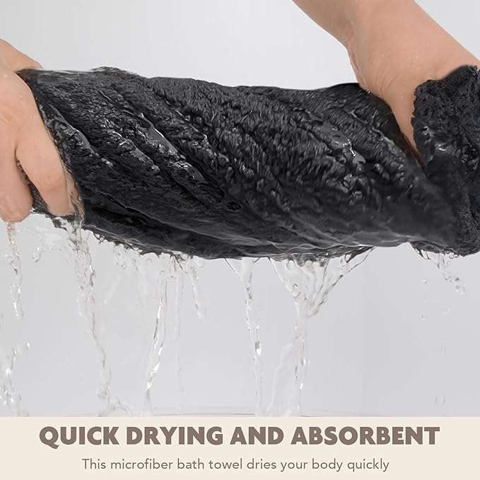 SUNLAND Microfiber Women Hair Drying Towel and Bath Towel Wrap, Adjustable Soft Body Wraps Dress with Hair Towels, Super Absorbent to Quick Drying 32 Inch x 60 Inch Dark Grey