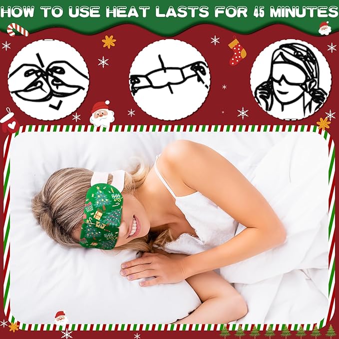 Bonuci 30 Pcs Christmas Steam Eye Masks Bulk for Dry Eyes Disposable Heating Eye Mask for Spa Sleep Warm Compress Stress Dark Circle Relief Puffiness and Relaxation Gifts Christmas Stocking Stuffer