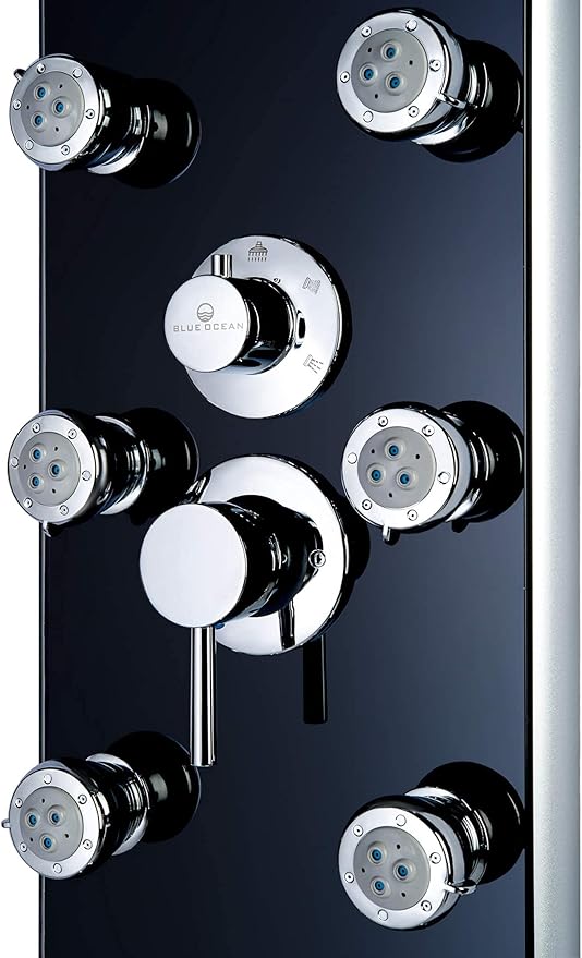 Blue Ocean 52" Aluminum SPA392B Shower Panel Tower System with Rainfall Shower Head and 8 Adjustable Massage Jets (Matte Black)