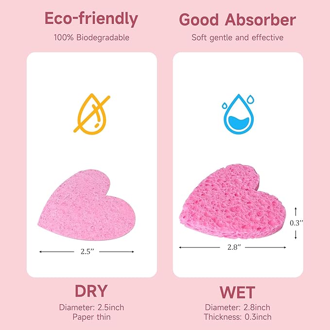 100 Count Compressed Facial Sponges 100% Natural Cellulose Eco-Friendly Makeup Sponges for Gentle Cleansing, Exfoliating & Stubborn Makeup Removal Travel for Women (pink)