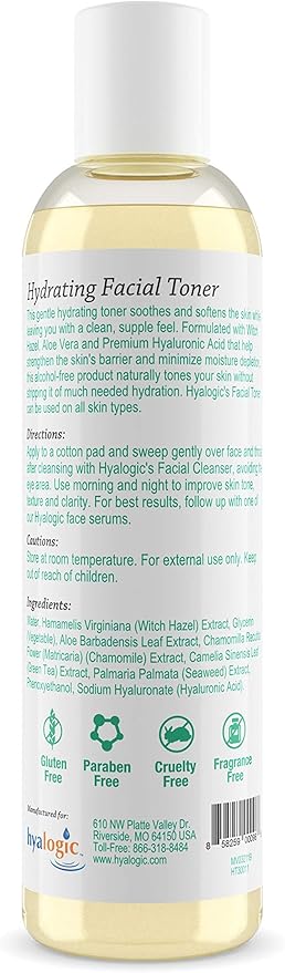 Hyalogic Witch Hazel Toner - Alcohol-Free Facial Toner with Hyaluronic Acid & Aloe Vera - Amazing Face Astringent for All Skin Types - Facial Toner to Boost Brightness & Softness (8 fl oz)