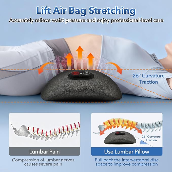 3 in 1 Rechargeable Back Massager with Heat, Height Adjustable for Bed and Chair, Electric Lumbar Support Pillow, Relieves Deep Tissue Pain, Lumbar Wedge Cushion