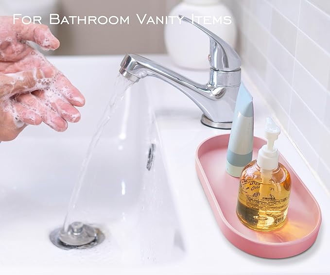 Pink Small Tray (10 inch), 3 Pack Oval Tray for Bathtub Bathroom Vanity Items, Countertop Organizer, Soap, Perfume.