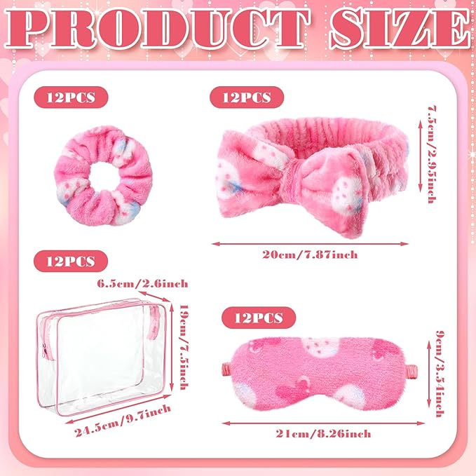Kajaia 48 Pcs Spa Party Supplies for Girls Spa Party Favor Sleepover Slumber Supplies for Women Headband Eye Mask Hair Scrunchies Toiletry Bag(Pink,Lovely)