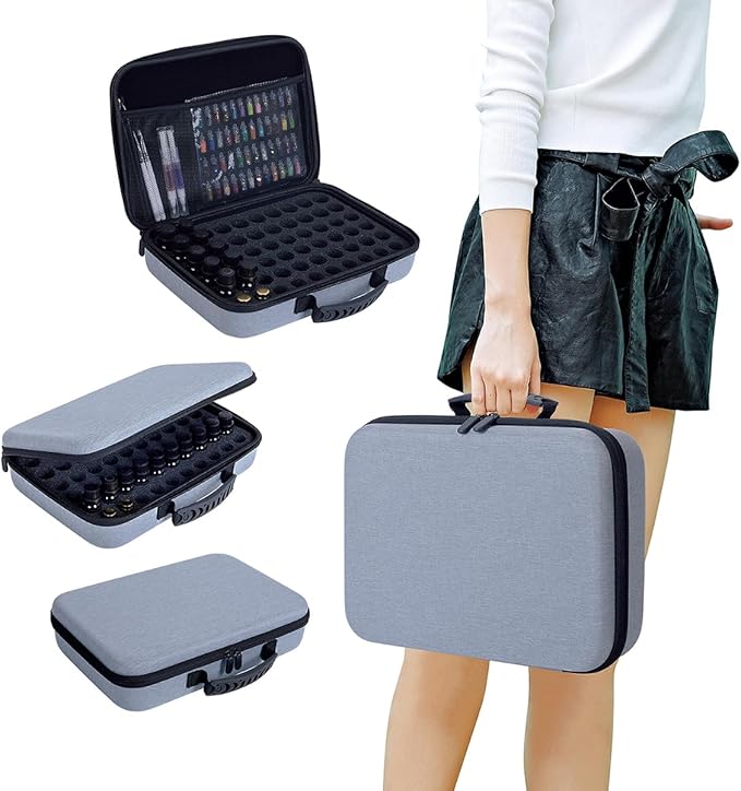 Essential Oils Carrying Case Holds 60 Grids for 1-3ML Roller Bottles 5ml, 10ml, 15ml Bottles Storage Organizer Bag Hard Shell EVA, Essential Oil Bag with Detachable Sponge Pad Grey