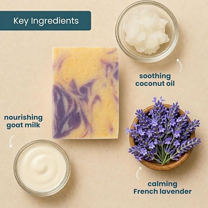 French Lavender Soap Bar - Goat Milk Soap for Men & Women - Natural, Handmade w/Real Milk - Dry Skin, Hands/Body - Premium, Gentle, No Dyes - (1, Large, 5oz)