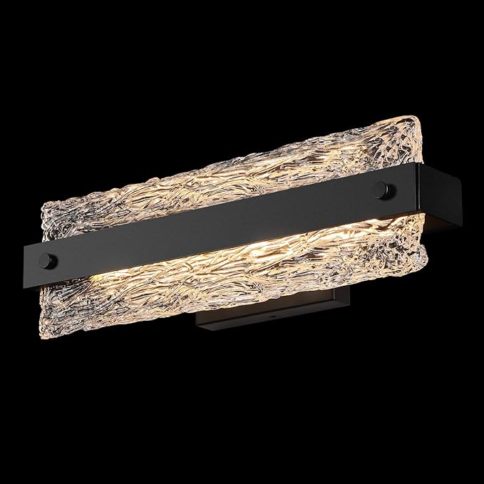 Modern Black Bathroom Vanity Light, 16.5 Inch 10W Dimmable LED Bathroom Light Fixture Over Mirror, Crystal Bar Wall Sconce Lighting for Bath, 3CCT, OS-MM5001-2BK