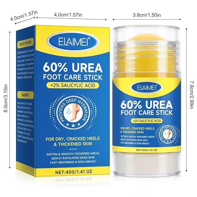 60% Urea Cream Stick plus 2% Salicylic Acid, Maximum Strength Urea Foot Cream Callus Remover for Dry Cracked Heels, Hands, Knees,Exfoliating Moisturizer, Dead Skin Remover Foot Balm 1.4oz (1 pack)