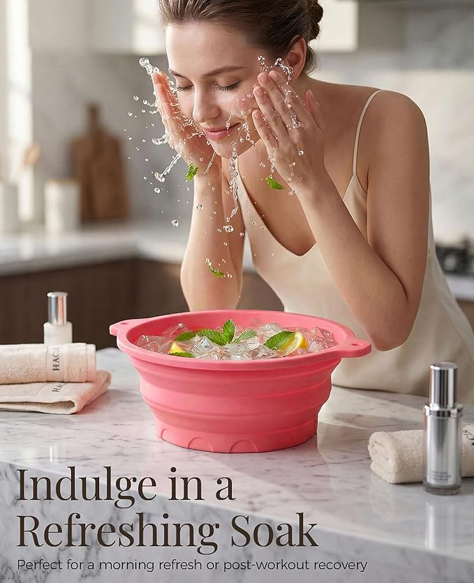 Face Ice Bath Bowl with Built-in Ice Tray, Collapsible Silicone Face Bowl for Ice, Reusable Ice Facial Bowl for Cold Plunge Therapy, Skin Tightening, Acne Relief, Portable Spa Tool for Camping, Travel