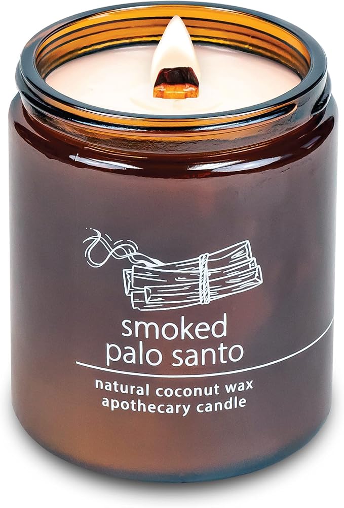 Hemlock Park Smoked Palo Santo Apothecary Hand-Poured Scented Candle | Crackling Wood Wick, Botanical Fragrance & Coconut Wax | Up to 60 Hour Burn Time | 8 oz
