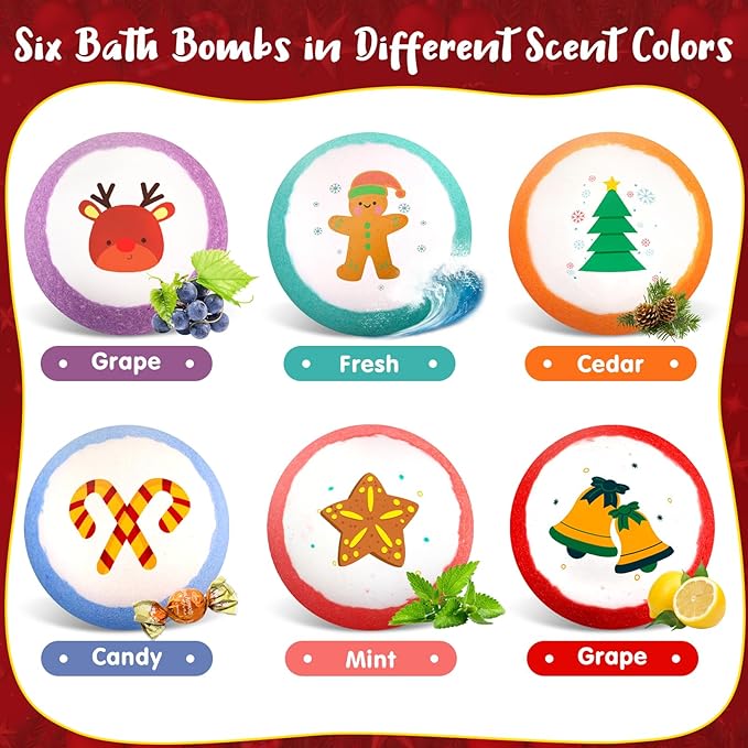 SeasonBliss Christmas Bath Bombs for Kids with Surprise Inside,Bath Bombs Sets with 6 Pack Bubble Bath Bomb for Girls and Boys, Nice Gifts for Kids