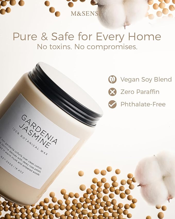 M&SENSE Large Gardenia Jasmine Scented Candles, 19.4oz Natural Soy Wax, 110 Hours Long Lasting Slow Burning, Non Toxic Clean Burn, Spring Floral Scent Aromatherapy Candle for Her