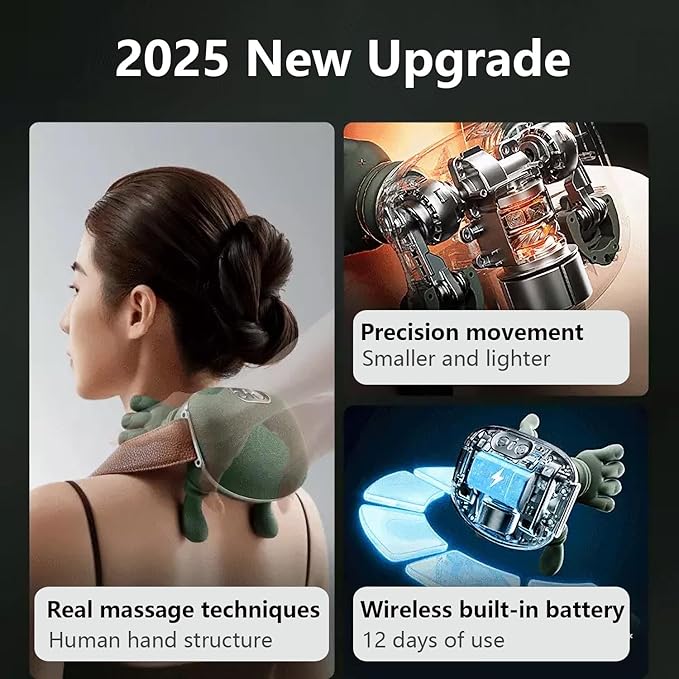 Neck Massager 2025, with Heat Electric Shoulder & Cervical Massage for Pain Relief deep Tissue Massage Heated for Neck, Back, Shoulder-Green