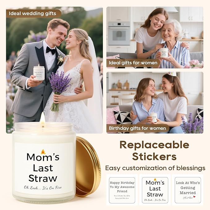 Gifts for Mom, Birthday Gifts for Women, Unique Gift for Mom from Daughter Son, Funny Candle with Replaceable Stickers, Ideal Mothers Day Gift for Moms, Womens, Wife, Her