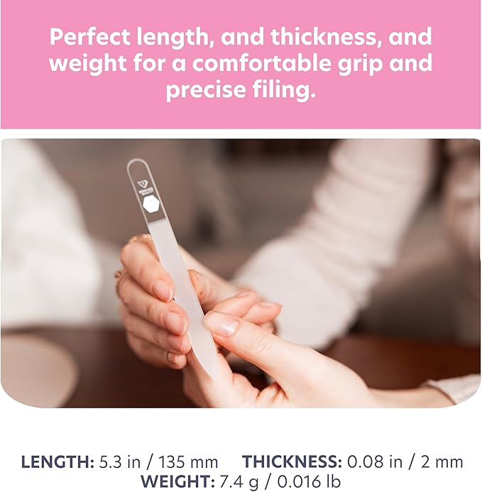 Bona Fide Beauty Czech Glass Nail Files for Natural Nails (Clear) - 1Pc Crystal Nail Filer, Nano Glass File with Case Handcrafted in the Czech Republic