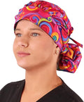 Sparkling EARTH Banded Bouffant Surgical Scrub Ponytail Working Caps and Built-in Sweatband - 100% Cotton - Made in The USA