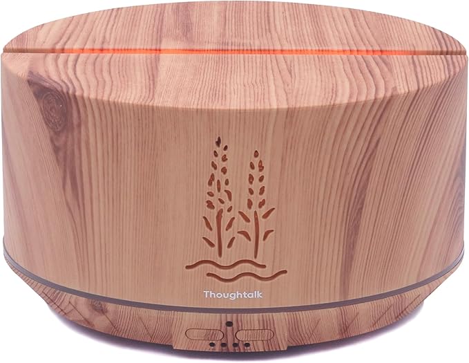 Ultrasonic Essential Oil Diffuser, 500ml Aroma Air Diffuser for Home Bedroom Large Room, 32H Cool Mist Oil Diffuser, 7 Colors Fire Night Light & Flame Wood Grain Aromatherapy Diffusers for Office