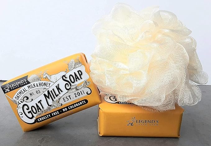 Legend's Creek Farm Goat Milk Soap - Triple Milled Moisturizing Bar for Hands and Body - 9 Oz Creamy Lather, Nourishing, Natural Soap for Sensitive Skin (Oatmeal, Milk & Honey, Pack of 4)