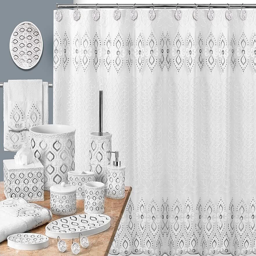Zahari Home Monaco Bathroom Shower Curtain Set - 13pc Classic Luxury Contemporary Design with 12 Hooks - Image 7
