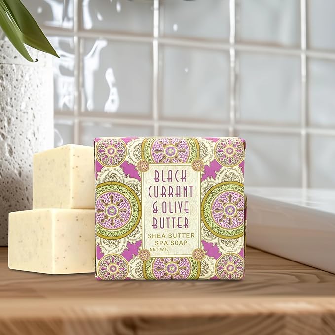 Greenwich Bay Mini Botanical Soap Bars 12 Pack 1.9 oz Each Individually Wrapped Guest Soaps for Airbnb, Spa, Travel, Bath Travel Size Bar Soap Set, Black Currant & Olive Butter